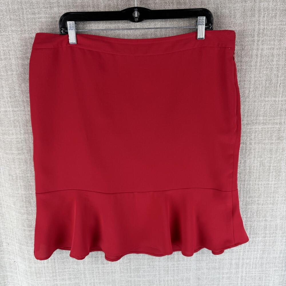 Liz Claiborne Skirt Womens 14 Red Trumpet Knee Length Ruffle Zip Microfiber - Picture 2 of 8